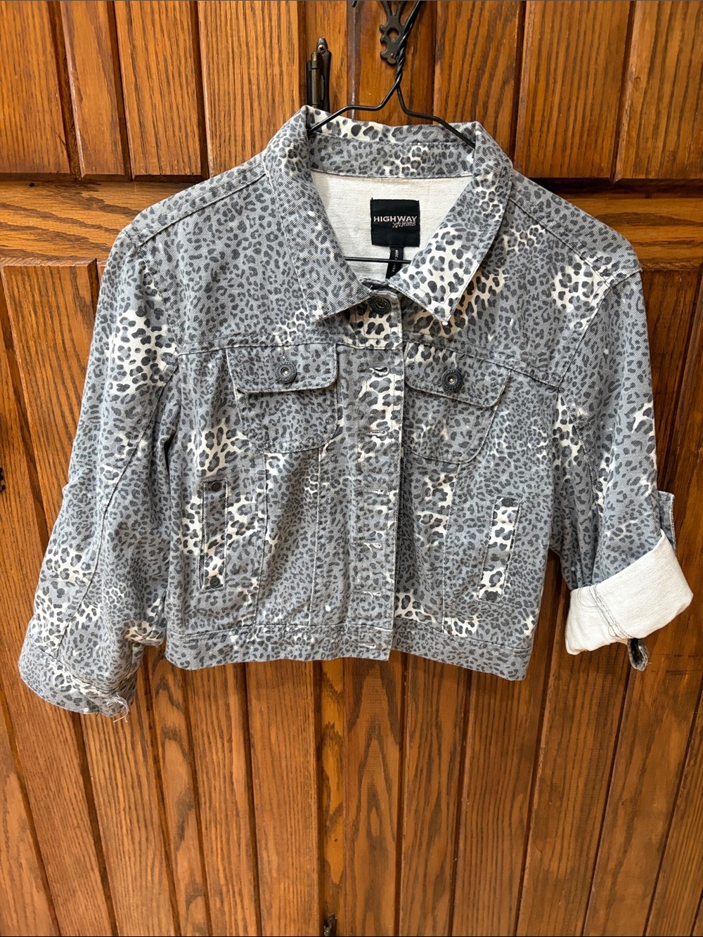 Highway Jeans Women's Gray Animal Print Cropped Jacket size Large